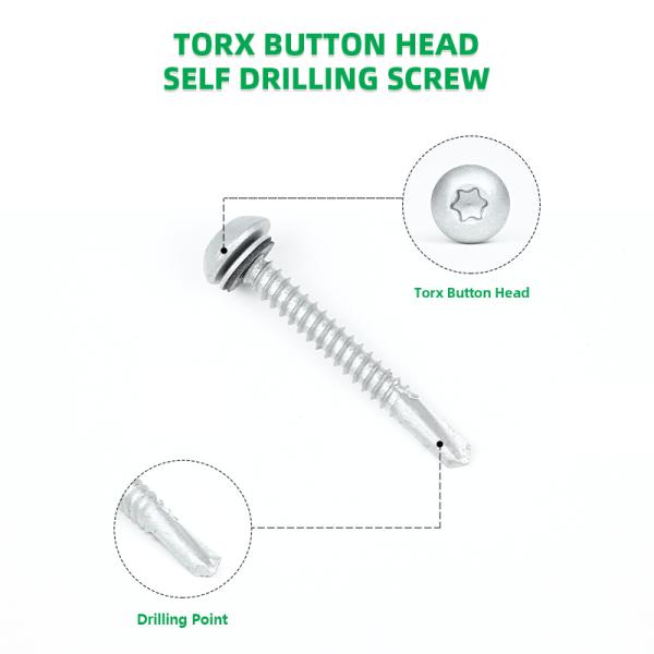 SUS410 Stainless Steel Button Head Torx Screw With Washer Roof Shield Self Drilling Screws