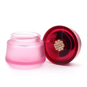 Luxury Pink 50ml Cream Glass Jars Round Frost With Plastic Cap