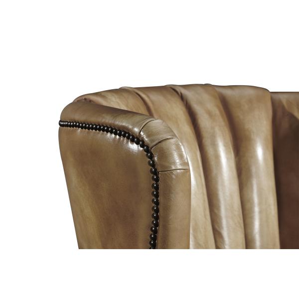 Wooden Legs Leather Wingback Chair , High Back Living Room Chair Water Wash Leather