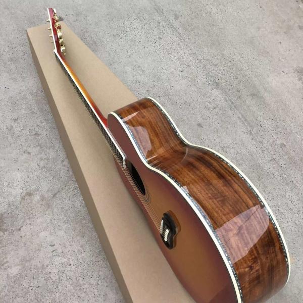 Custom 43 Inch Cherryburst Solid Spruce Top Abalone Inlays Maple and Koa Back Side Acoustic Guitar