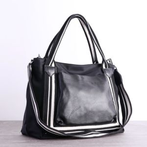 Three Strap Women Nylon Bags Black Cowhide Travel Bag