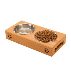 Custom Logo Bamboo Pet Feeders Simple Design Sustainable and Stable for Modern