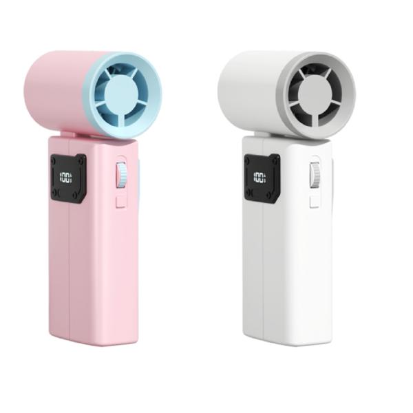 ETEK 3600mAh high-capacity fan with 6.5W power, 100-speed + turbo mode, ABS+PC dual-color body(White/Pink).