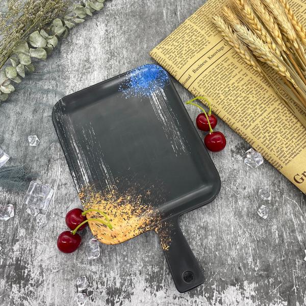 Outdoor Melamine Plate 9.5 Inch Retangular black melamine plates With Unbreakable Handle