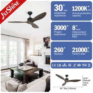 52 Inch 6 Speed Remote Control Decorative Wood Ceiling Fan For Bedroom