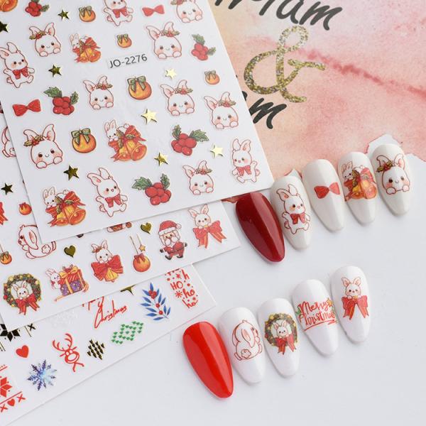 Cartoon Nail Enhancement Stickers with Multicolor Rabbit Bells and Santa Claus Design
