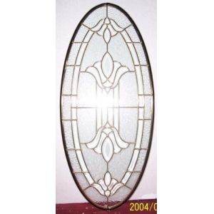 oval shape beveled glass panel with brass caming