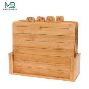 Bamboo cutting board set 4 coded with stand