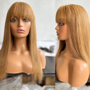 Straight 27# Color Human Hair Brazilian Virgin Frontal Wigs with Bangs
