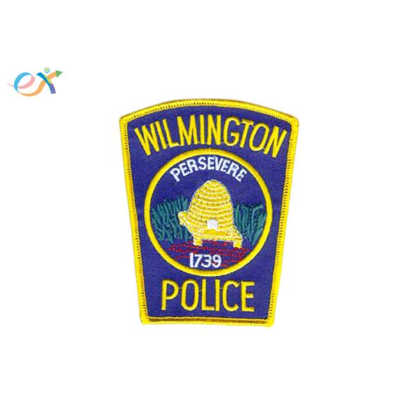 Buy Fashionable Custom Embroidered Police Badge Polyester Material Shape Customized at wholesale prices