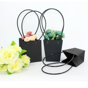 Waterproof Flower Packaging Carry Kraft Paper Bag With Plastic Handle