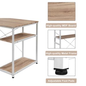 28.74" height Home Office Writing Table With Shelves Oak Color