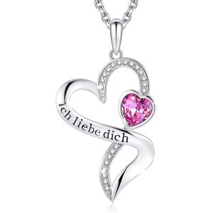 925 Sterling Silver Personalized Double Heart Necklace Rhodium Plated Austrian