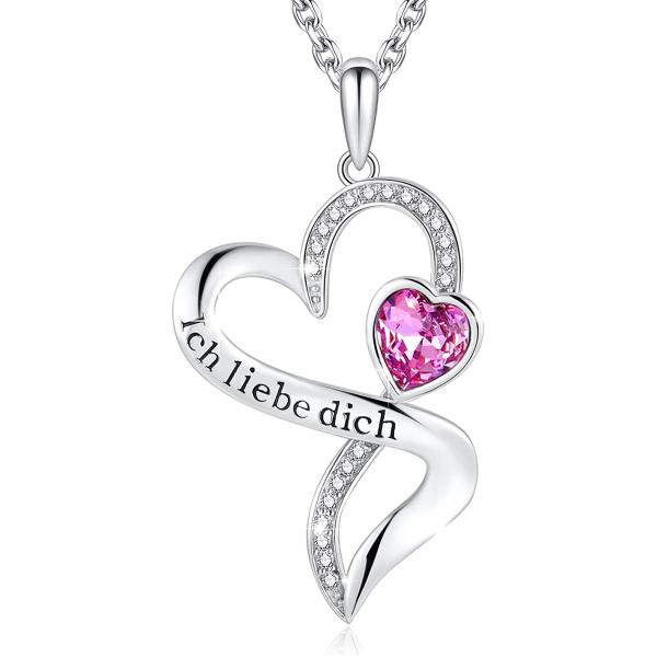 925 Sterling Silver Personalized Double Heart Necklace Rhodium Plated Austrian