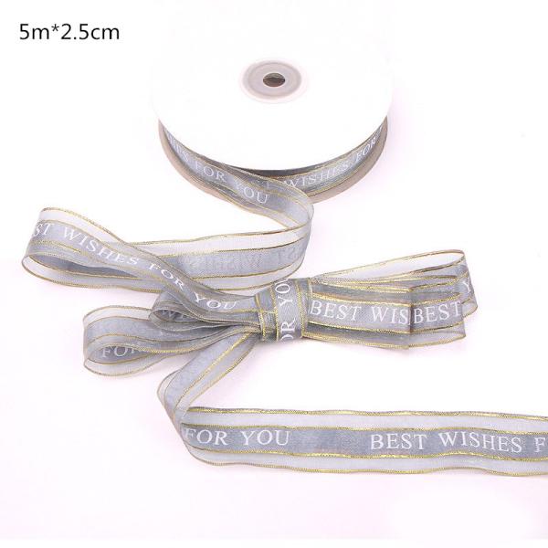 High quality best wishes for birthday gift packing Transparent organza printed ribbon