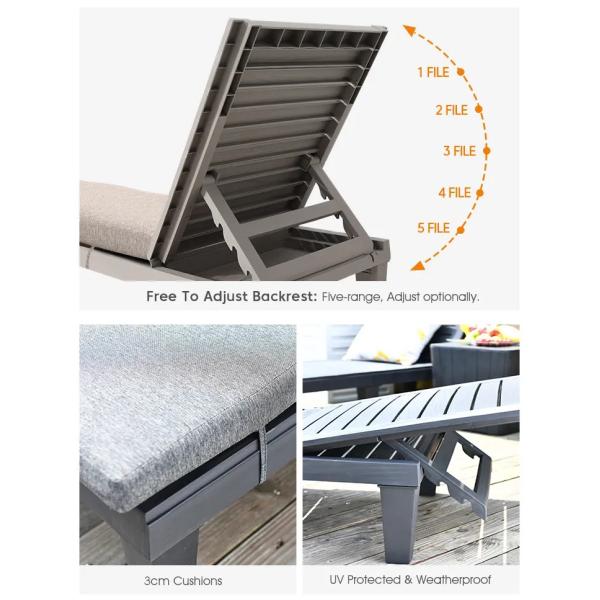 Modern Outdoor Beach Patio Hotel Sun Lounger Chair with Cushion and Stackable Design