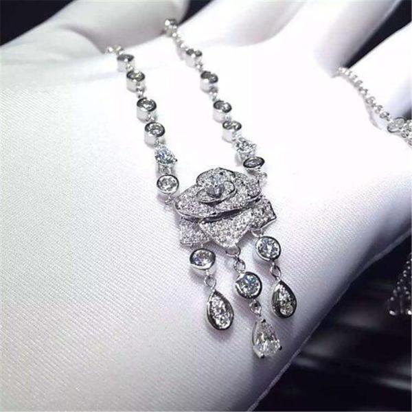 Luxury jewe factory Rose diamond Necklace 18k gold white gold yellow gold rose gold diamond Necklace