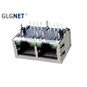 2 Ports 1x2 LAN Rj45 Connector Tab Down RJ45 Jack Copper Alloy Shield With LED