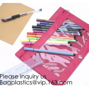 China Stationery products Pencil Pouch Pvc Portable Pencil Case For Students,3 Ring Binder Zippered Pencil Pouches with Clear on sale