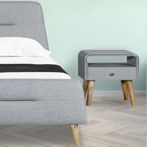 Trapezoidal Headboard Linen Fabric Bed