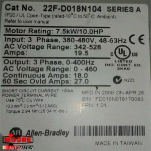Quality 22F-D018N104 22F-D018N104 Allen Bradley AB 1336 PLUS II Drive - 15 HP for sale