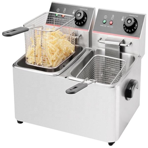 Buy 220V Voltage Double Tank Electric Deep Fryer for French Fries Stainless Steel Material at wholesale prices