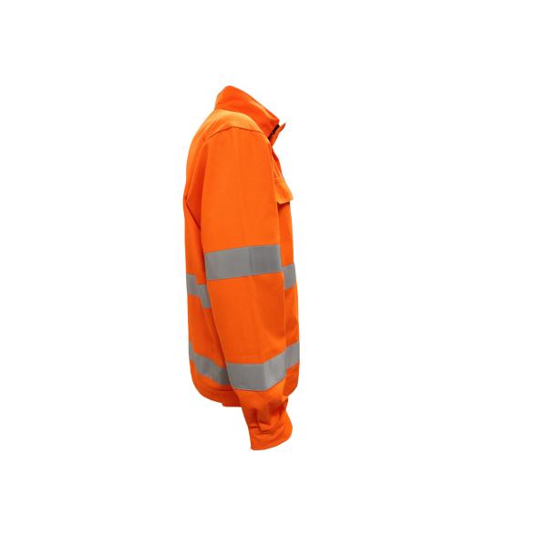CVC 55% Cotton 45% Polyester 245GSM Orange Jacket With Reflective Strip Two Flap Pockets