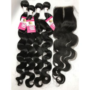 China No Chemical Virgin Malaysian Human Hair Extensions Body wave 4 Bundles With Closure on sale