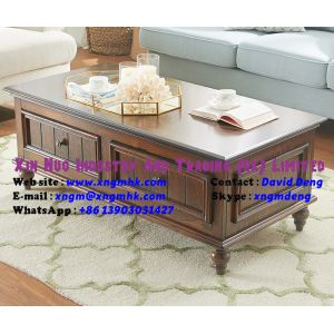 Rubber wood walnut color drawer style retro square coffee table