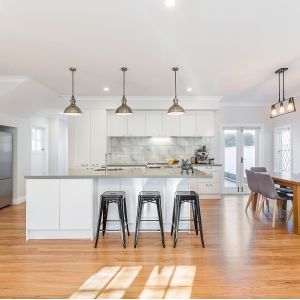 PVC Modern Lacquered Cabinets Island White Shaker Modular Textured Laminate