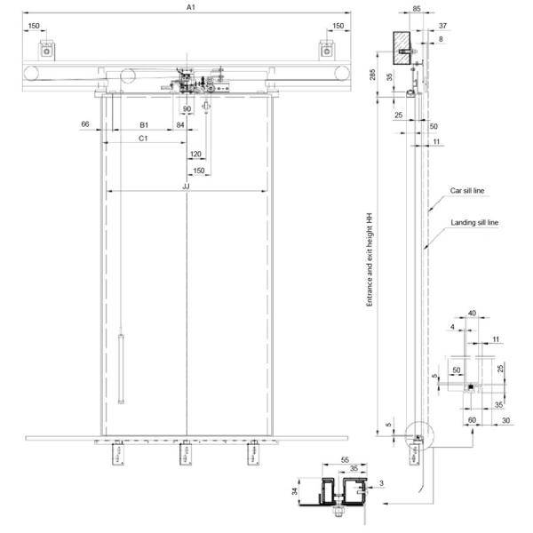 2 Panels Center Opening Elevator Door Operator Lift Landing Door