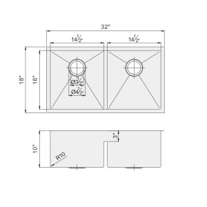 Satin Finish Low Divide Sink 16 Gauge Double Bowl With Long Using Life