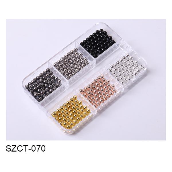 Wholesale 6 Grid Mixed Metal Round Bead nail charms in bulk Small Steel Balls 3d Nail Art Decorations Caviar Bead