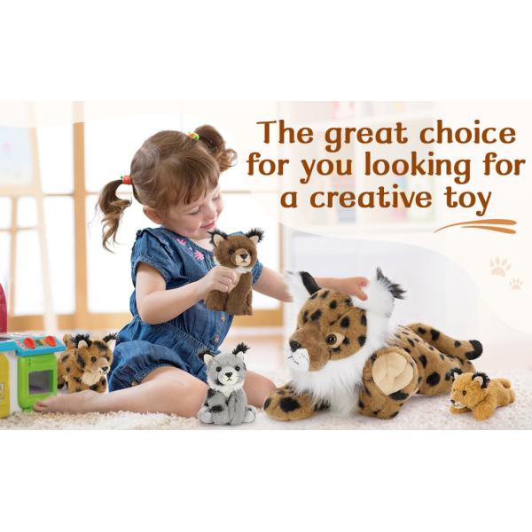 MorisMos 5-Piece 18-Inch Lynx Bobcat Stuffed Animals Soft Polyester Cotton Plush Toys Kids Boys Girls Perfect Birthday