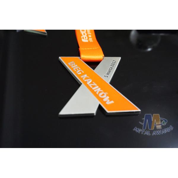 X Shape Both Side Metal Award Running Medals With Lanyard Or Sulimated Ribbon