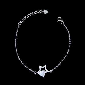 Triangle Design Sterling Silver Chain Bracelet / Cubic Zirconia Cuff Bracelet