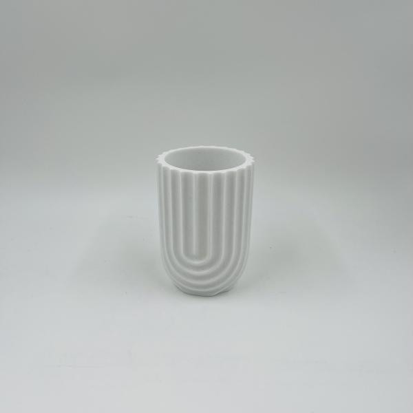 White Polyresin Kitchen Utility Caddy For Bathroom Countertop Utensil Caddy With Swirl Stripe