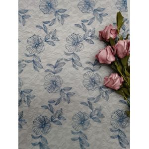 Blue Voile Embroidered Lace Fabric Floral Tulle Mesh