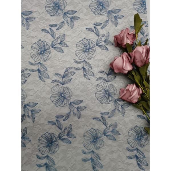 Buy Blue Voile Embroidered Lace Fabric Floral Tulle Mesh at wholesale prices