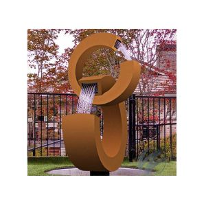 Modern Rusty Corten Steel Water Feature Garden Fountain 2C Shape