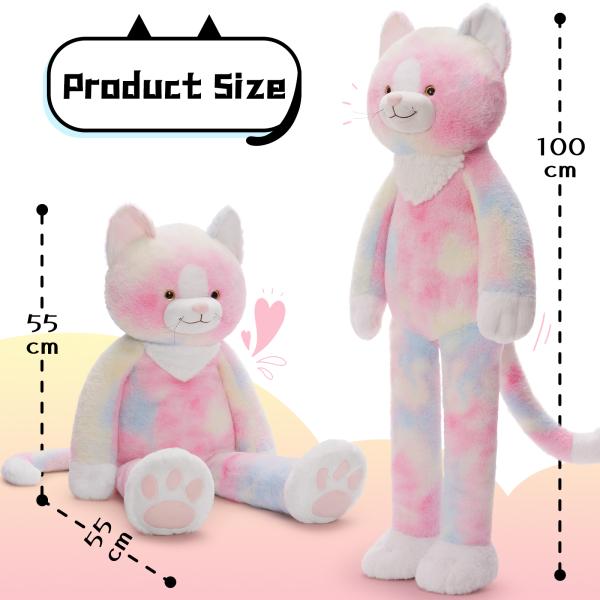 3lbs Weighted Cat Stuffed Animal 39 Inch Large Stuffed Cat Plush with Long Legs Pink Cat Plush Pillow Toy Boys Girls Christmas