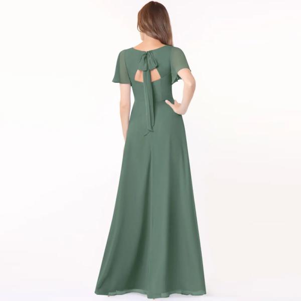 Beautiful Fashionable Flounce Short Sleeve V-Neck Chiffon Long Evening Dress Plus Size Front Split Slit Ruched A-Line