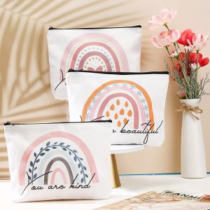 Rainbow Cosmetic Bag 4 Pieces Inspirational Quotes Canvas Cosmetic Bags