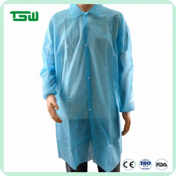 Buy Hospital Unisex 30G PP Disposable Blue Lab Coats With Pockets at wholesale prices