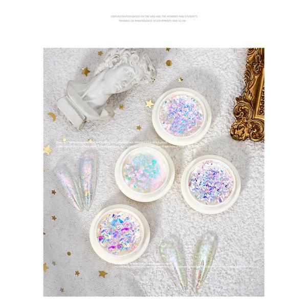 Plastic Hot Crystal Fire Opal Aurora Nail Art Cloud Flakes Chrome Powder Glitter Powder 2D