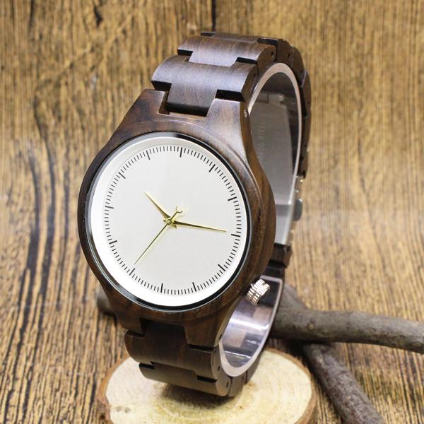 Natural Real Black Sandal Wooden Mens Quartz Watch , Japan Movement Quartz Watch