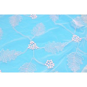 Mesh Allover Leaf Lace Fabric With Polyester Water Soluble Embroidered