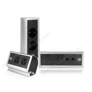 110 - 250V Aluminum Edge Desk Mountable Power Strip Silver Or Black Color