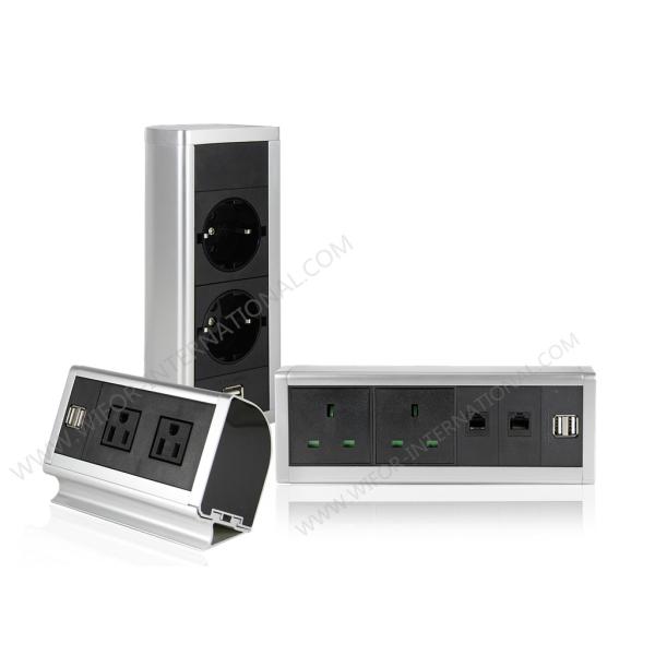 Buy 110 - 250V Aluminum Edge Desk Mountable Power Strip Silver Or Black Color at wholesale prices