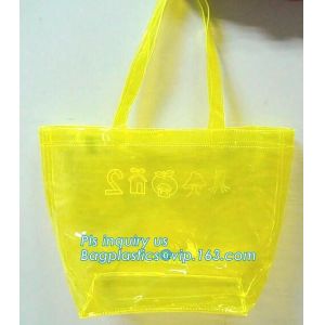 soft loop handle red color 6p free clear PVC bag, handle PVC vinyl packaging bag